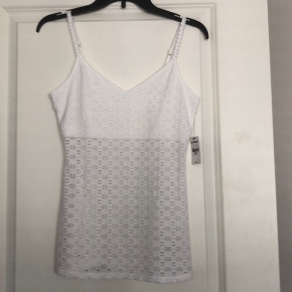 White stretch cami, See-thru bottom, Built-in bra - Picture 2 of 6